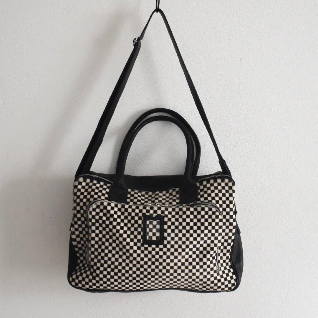 極美品フロリアンドゥニクール　腹子チェッカーフラッグ レザーブリーフ A4大容量