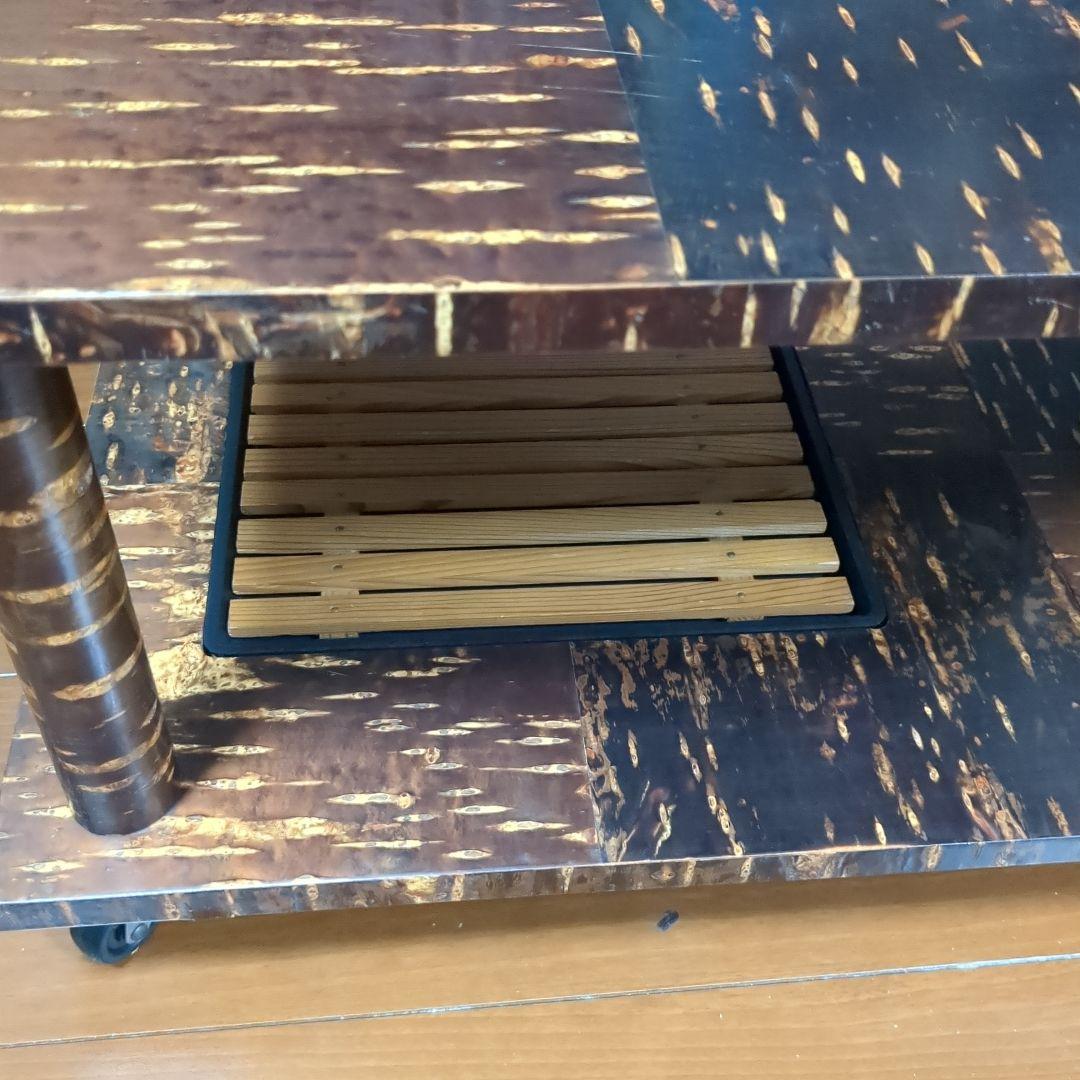 樺細工　キャスター付きポットワゴン　茶道具　飾り棚　ラック　桜　伝統工芸　レトロ