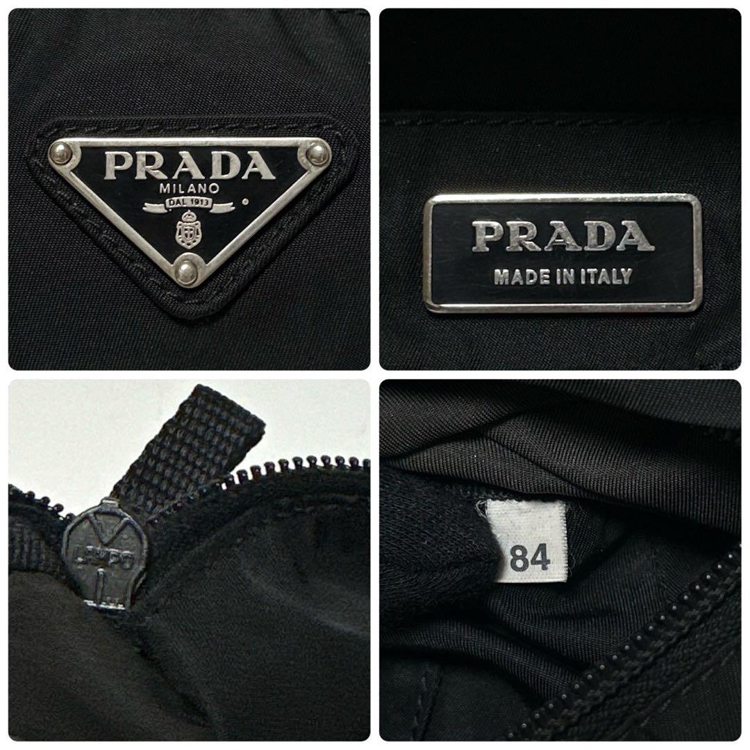 m46【美品】プラダ　三角ロゴ　ナイロン　ブラック　ウエストポーチボディバッグ.