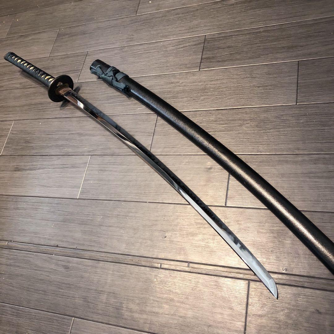 本格模造刀　太刀　居合刀　本研波刃　緑拵え　 刃長