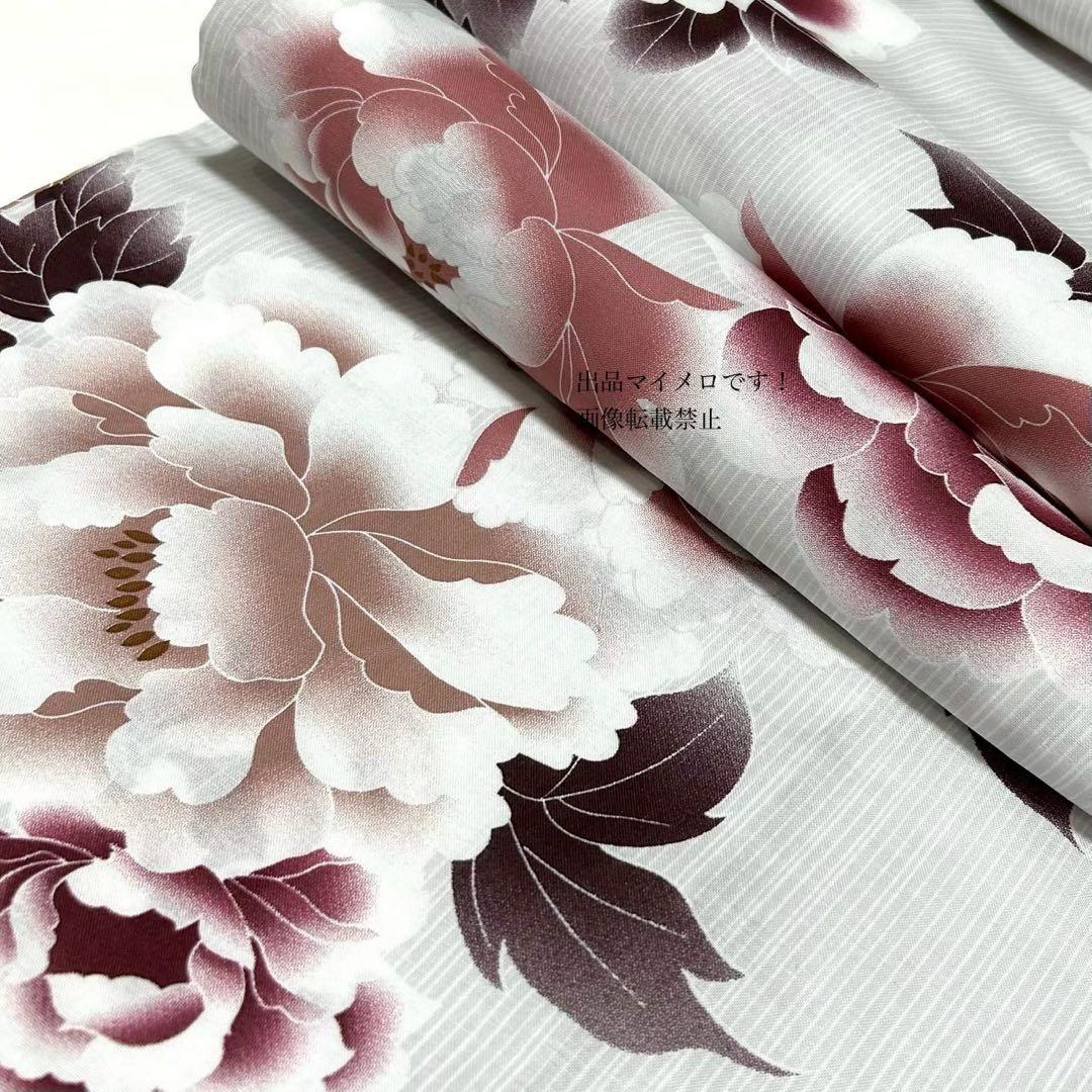 浴衣　大きめサイズ　浴衣 3L 牡丹　兵児帯　ボルドー　2点　新品　0716⑮