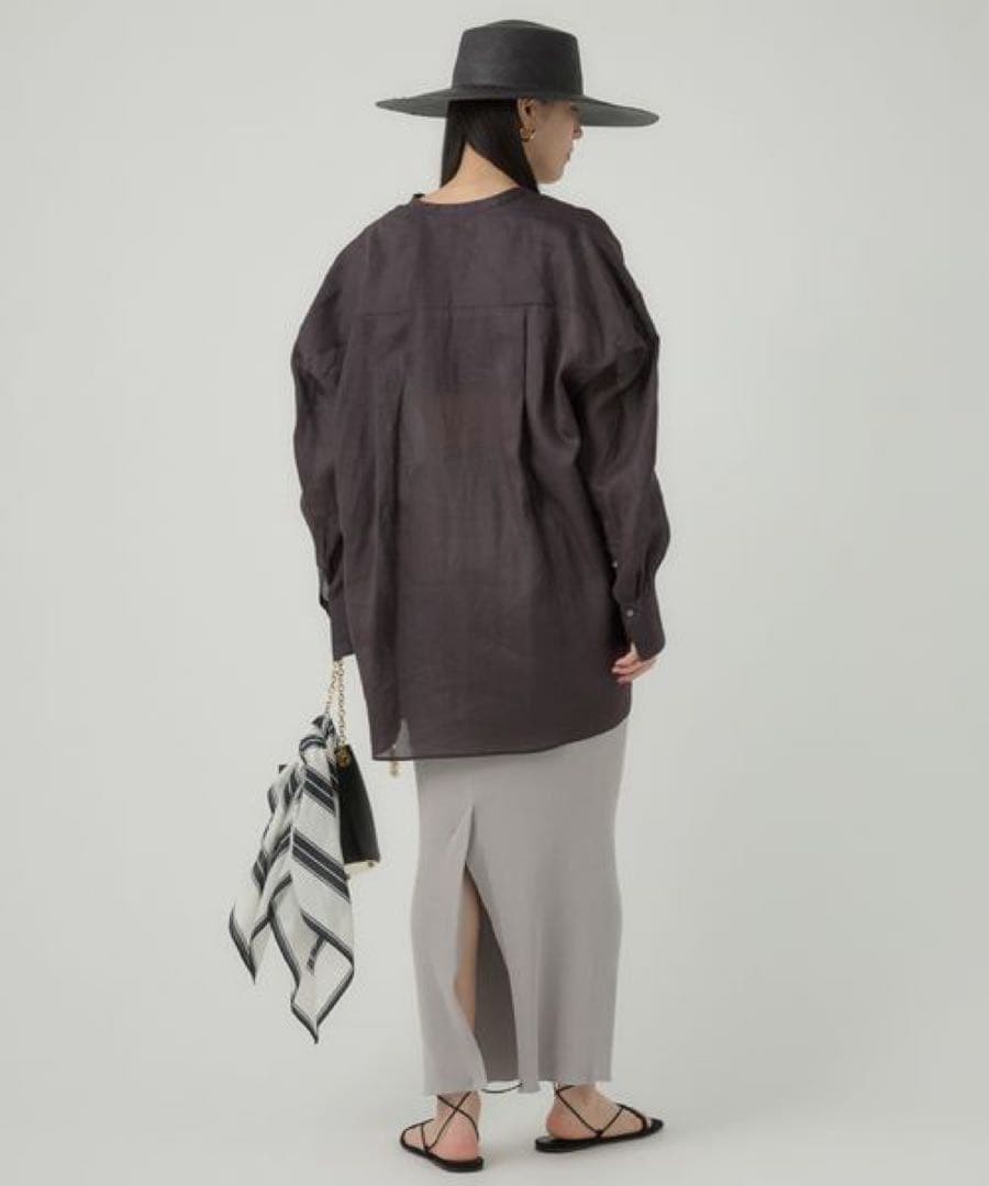 【美品】CHAOS リガーラミーバンドカラーシャツ リネン100% ブラウン