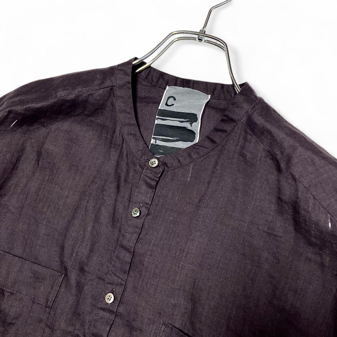 【美品】CHAOS リガーラミーバンドカラーシャツ リネン100% ブラウン