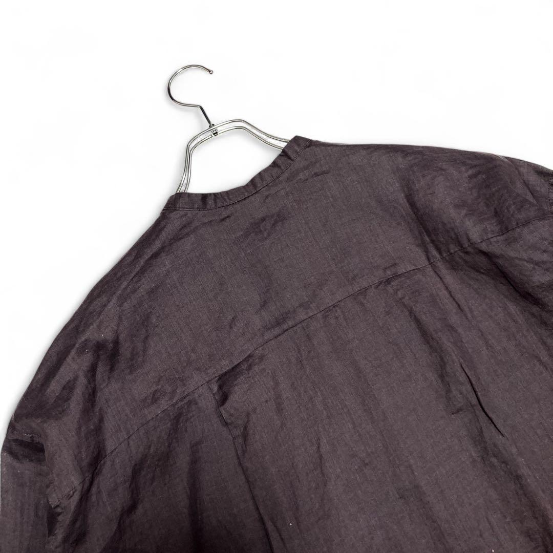 【美品】CHAOS リガーラミーバンドカラーシャツ リネン100% ブラウン