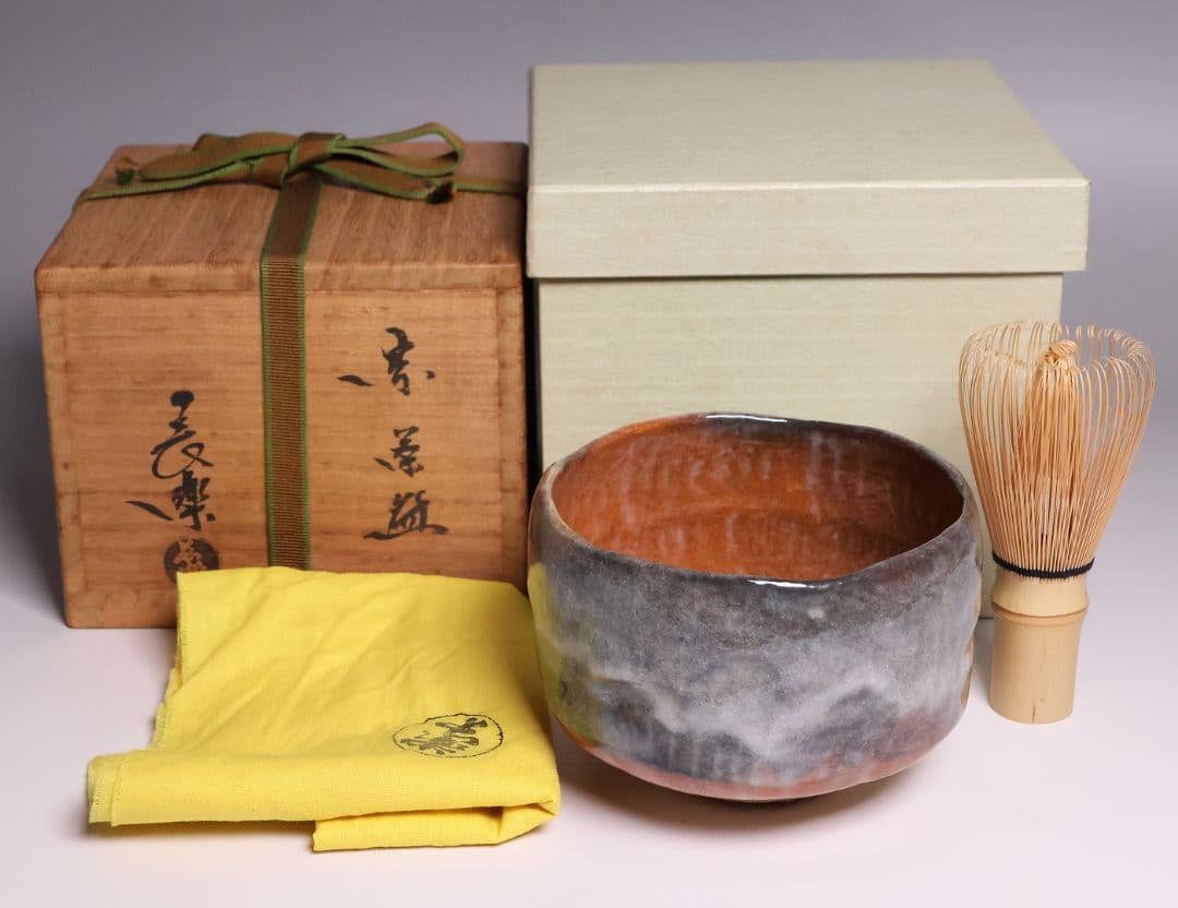 茶道具 二代 小川長楽 赤茶碗 共箱 共布 陶芸 陶器【MA914】
