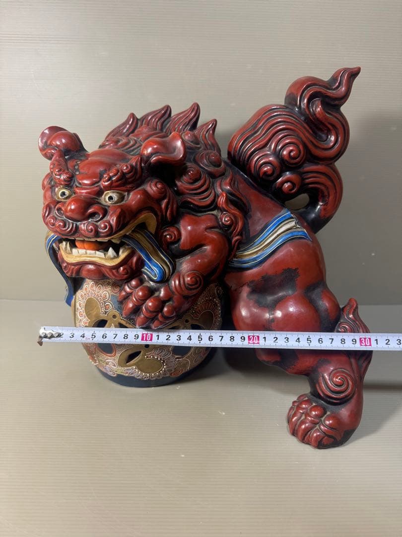 2360 九谷焼　獅子　置物　赤獅子　縁起物　魔除け