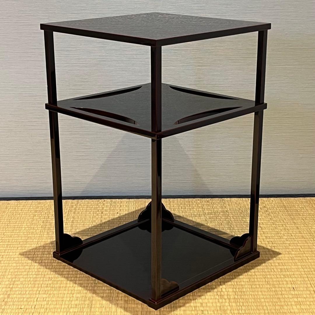 輪島塗 糸巻透し二重棚 共箱 炉・風炉用 茶道具