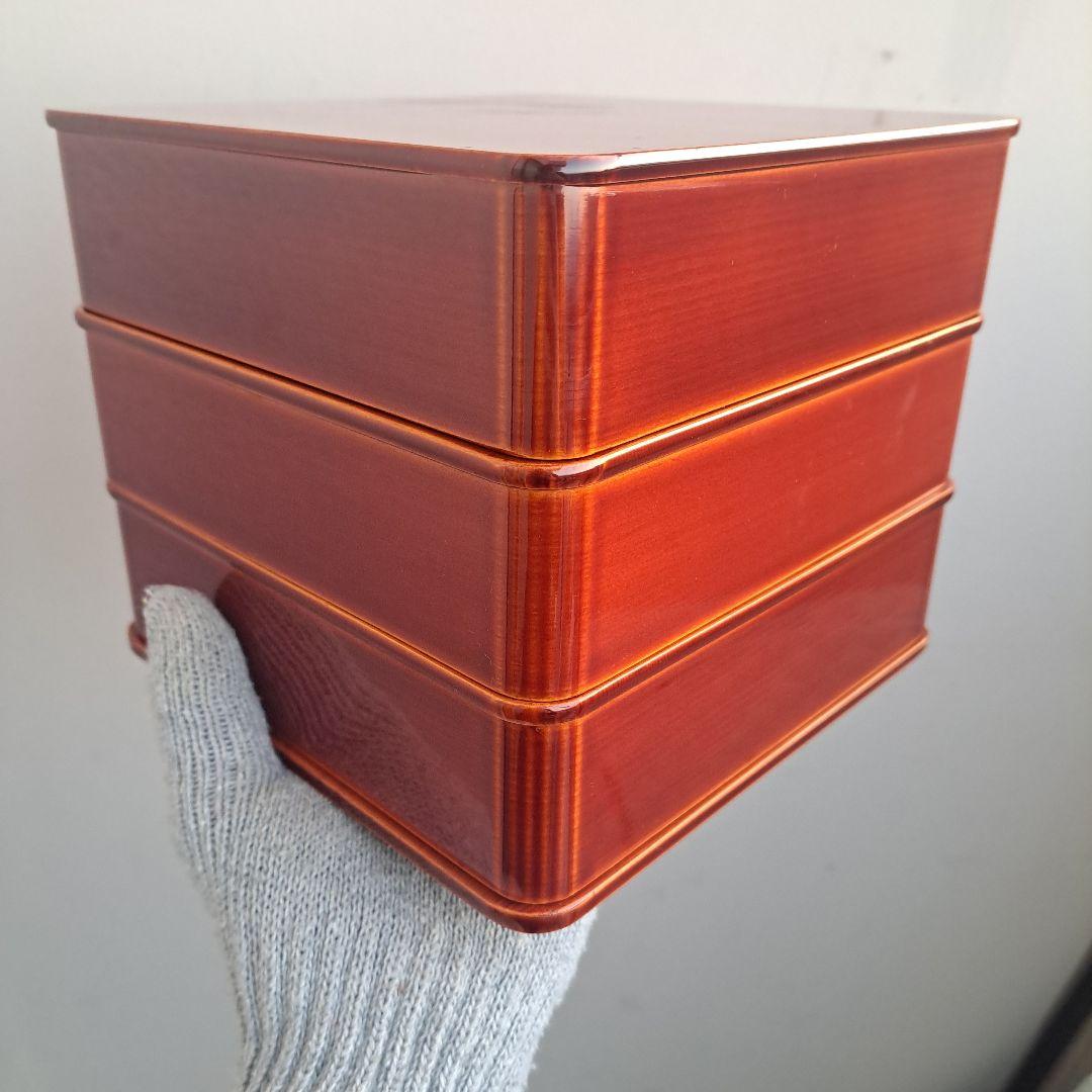 【飛騨春慶塗　6.5寸\"3段重箱】天然木製　曲げ細工　長期保管品