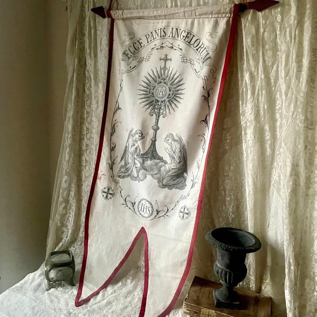 【希少】教会用バナー　天使　エンジェル　旗　19世紀　フランスアンティーク