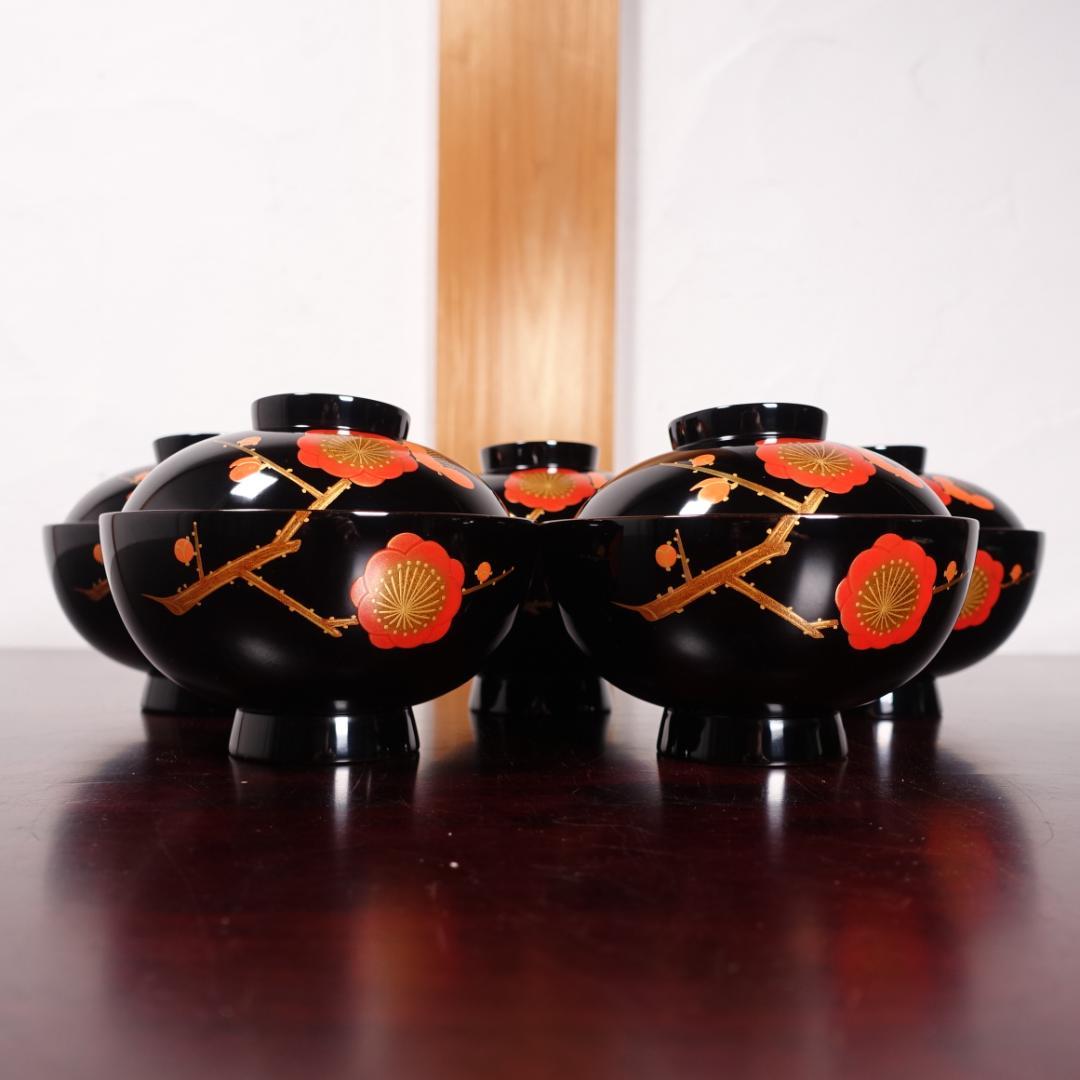 輪島塗 黒塗 梅花蒔絵 吸物椀 5客 共箱