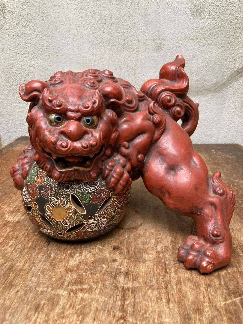アンティーク 九谷焼 唐獅子 玉乗り獅子