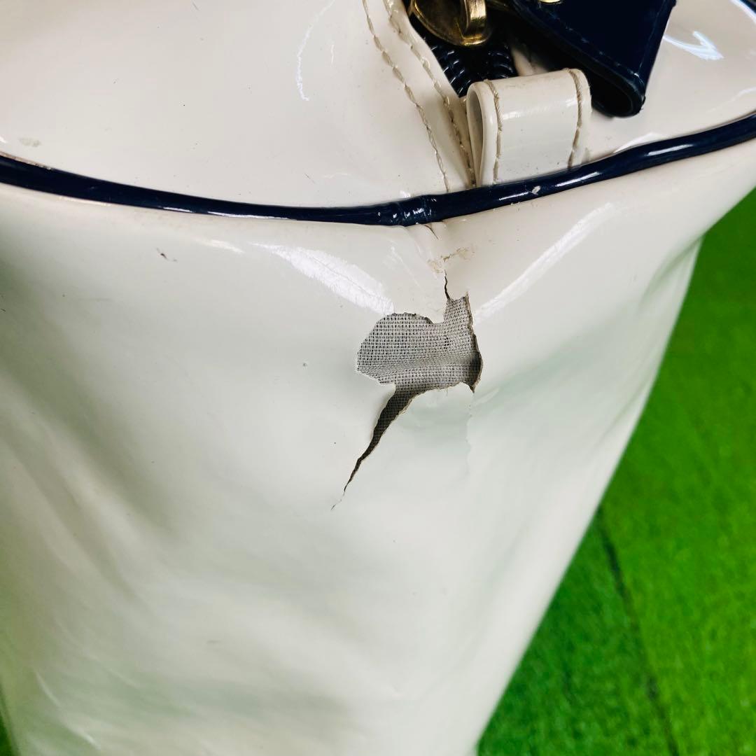 【人気＊定番 】PEARLY GATES　エナメルキャディバッグ　ロゴ　紺×白