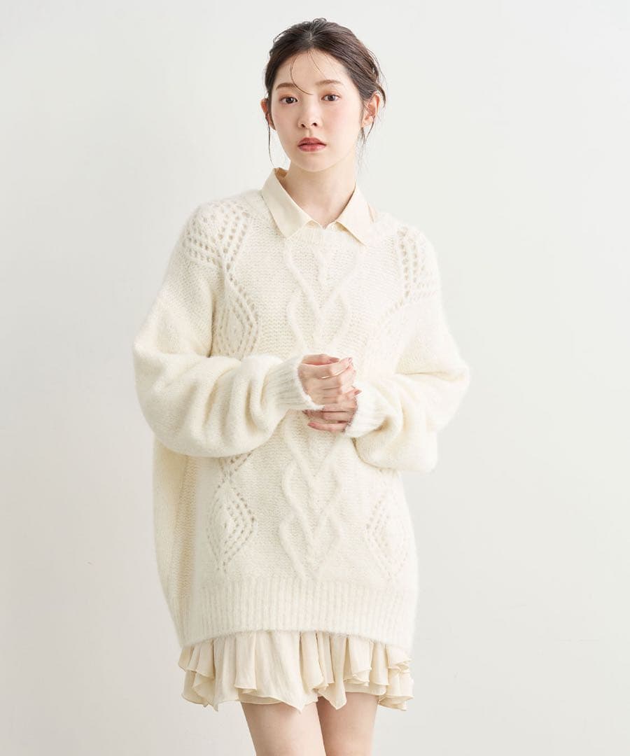 COCODEAL ケーブルニット×ペプラムシャツミニワンピース