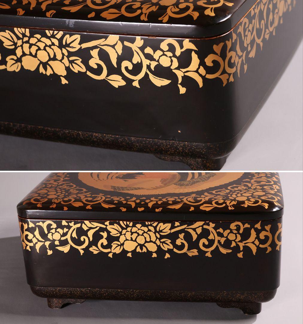 【MA808】時代 加賀蒔絵 桐鳳凰・花唐草 金蒔絵 梨地 饅頭箱 菓子箱 漆芸