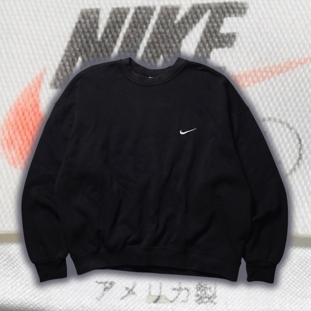 90s USA製 NIKE スウェット フェード 雰囲気◎ 刺繍ロゴ 丸胴 黒
