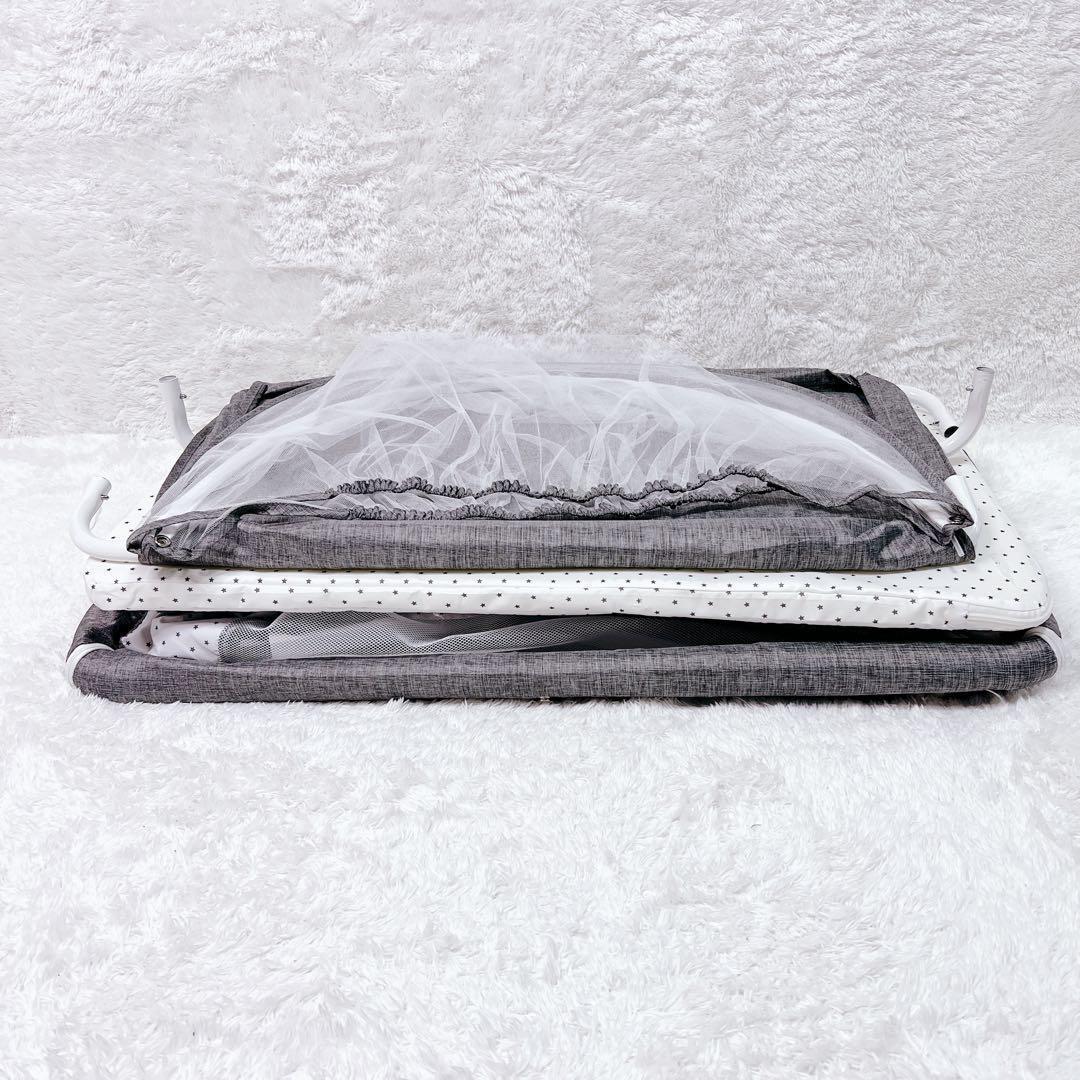 ベビーベッド　高さ調整可能　バウンサー　添い寝　折り畳み　蚊帳