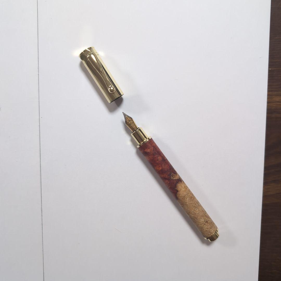 万年筆　金木犀 花梨紅白特上 万年筆 金色金具 M