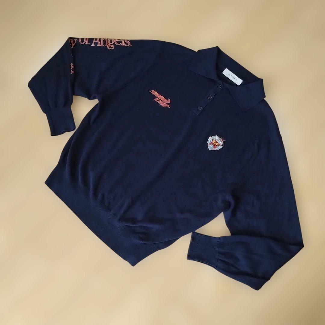 【ずっと真夜中でいいのに。】長袖ニットポロシャツ/ダークネイビー