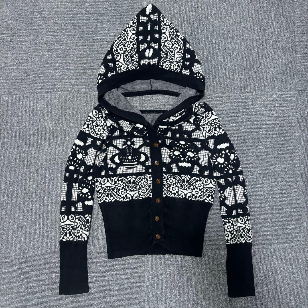 Vivienne westwood 変形カーディガン フード付き ドクロ柄