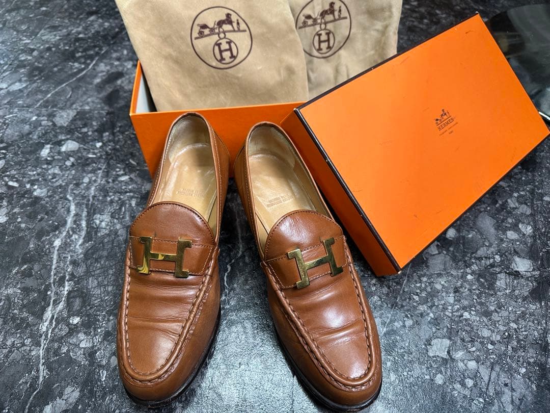 年末セール処分HERMES 37ブラウンレザー ローファー