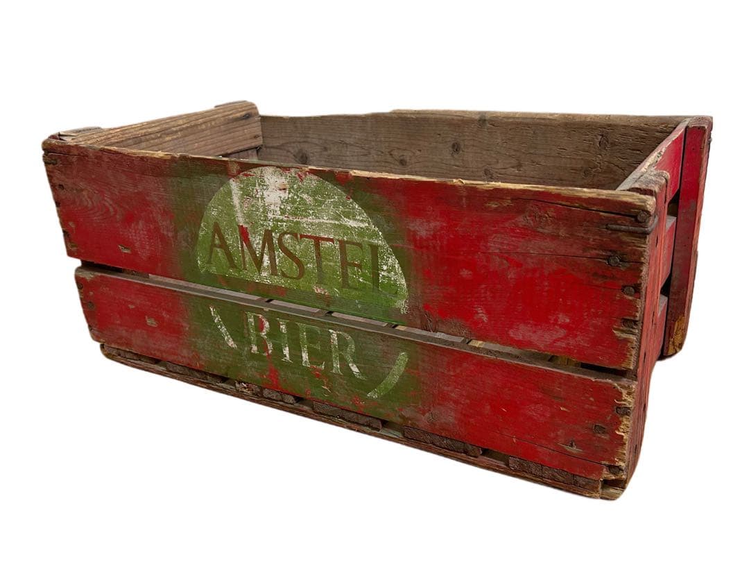 60s ビンテージ アンティーク 雑貨AMSTEL ビール 木製 ボックス 赤