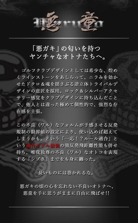 大人気! ドクロが輝くワル専用! 実質高反発の激飛び適合! ダイナゴルフ 悪童