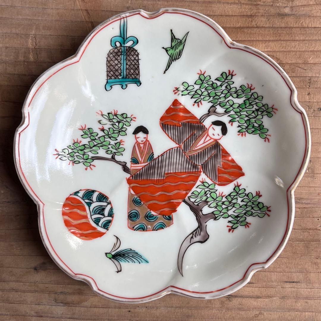 骨董　古伊万里　雛　　立雛　5寸皿　5客組