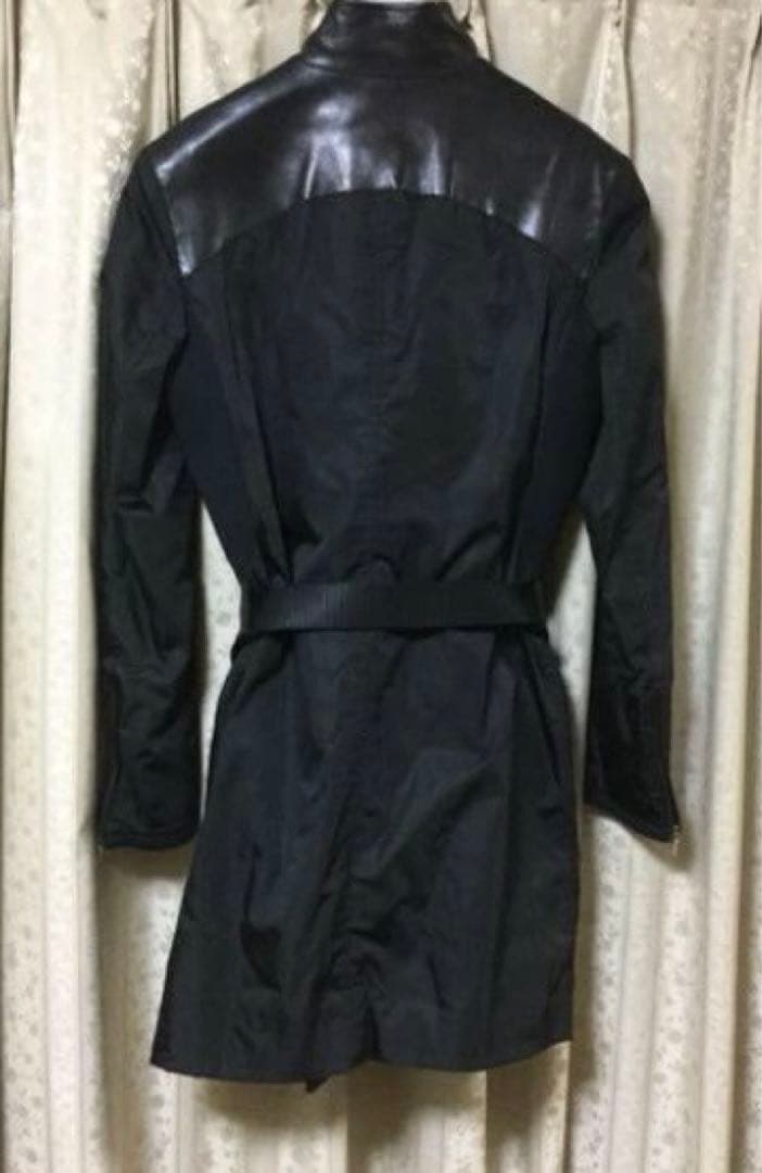 PRADA レザー&ナイロン ライダース ハーフジャケット 黒 40