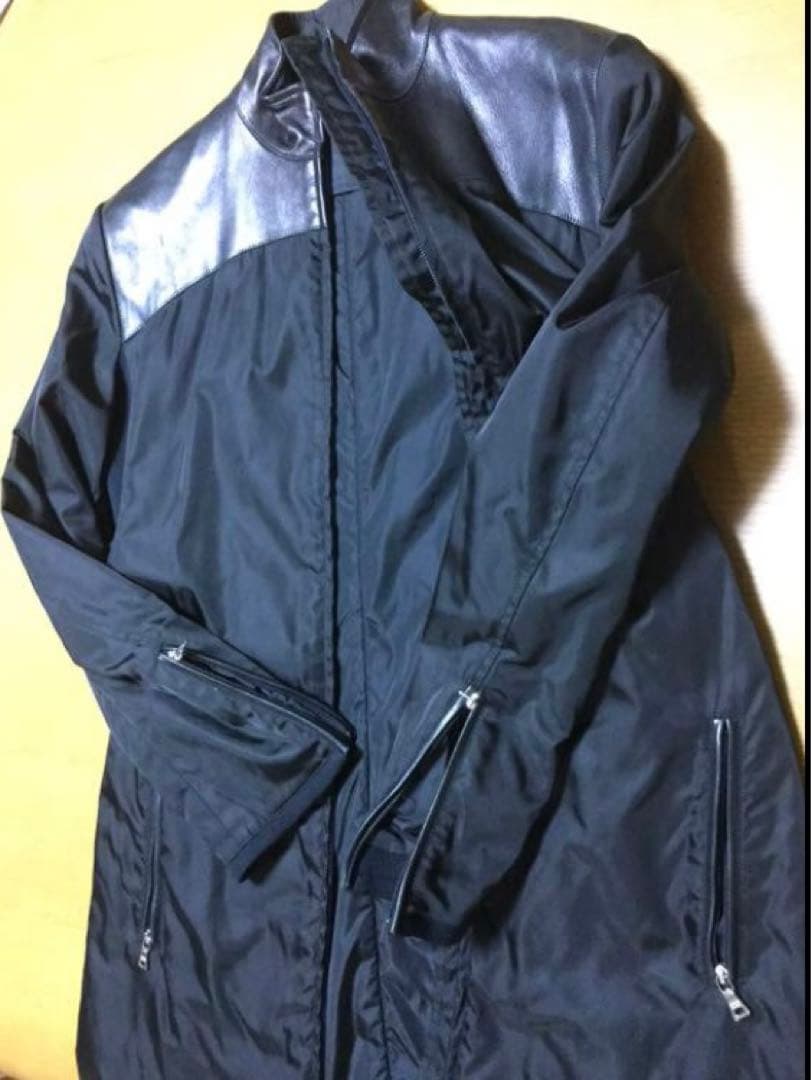 PRADA レザー&ナイロン ライダース ハーフジャケット 黒 40