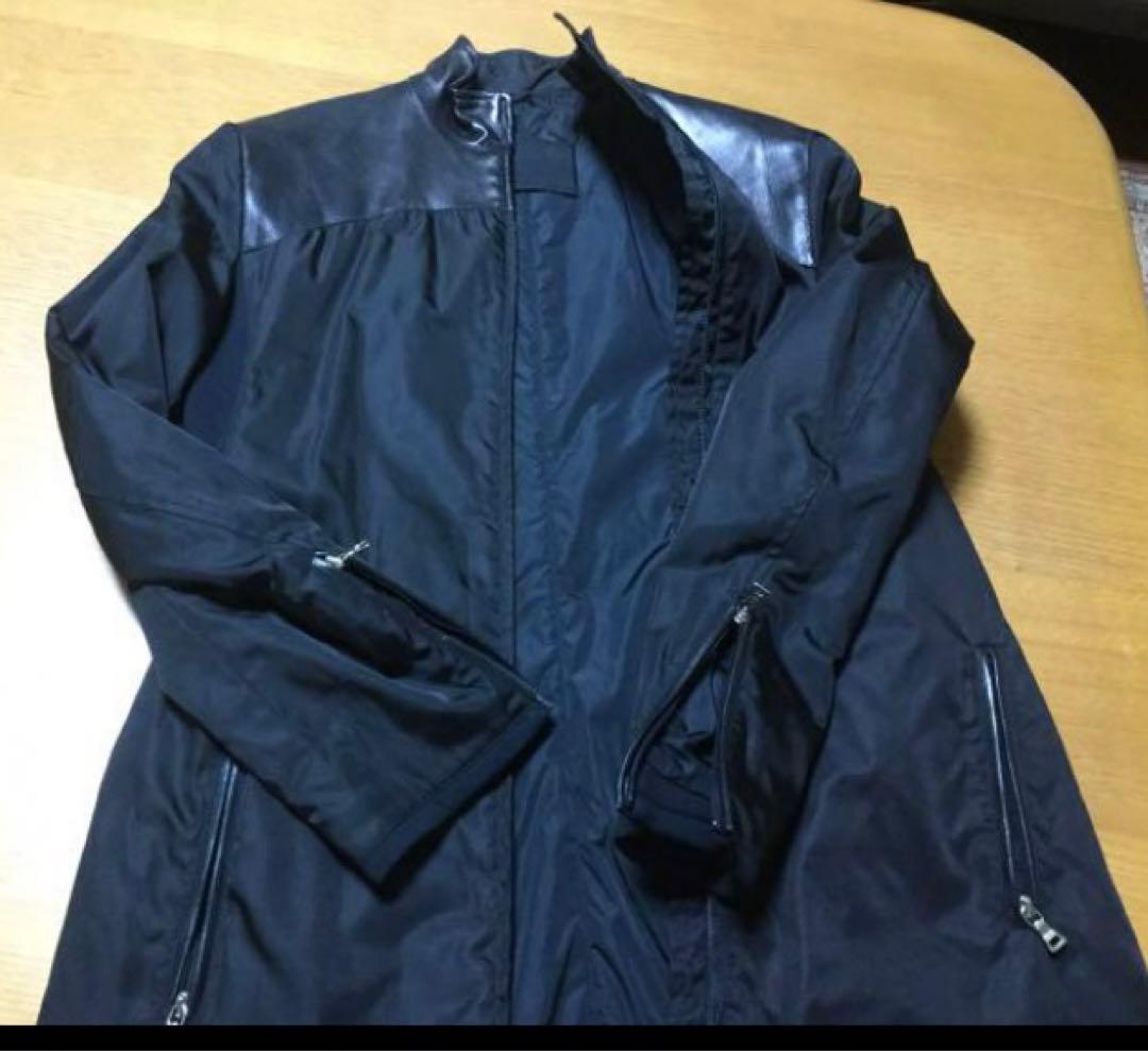 PRADA レザー&ナイロン ライダース ハーフジャケット 黒 40