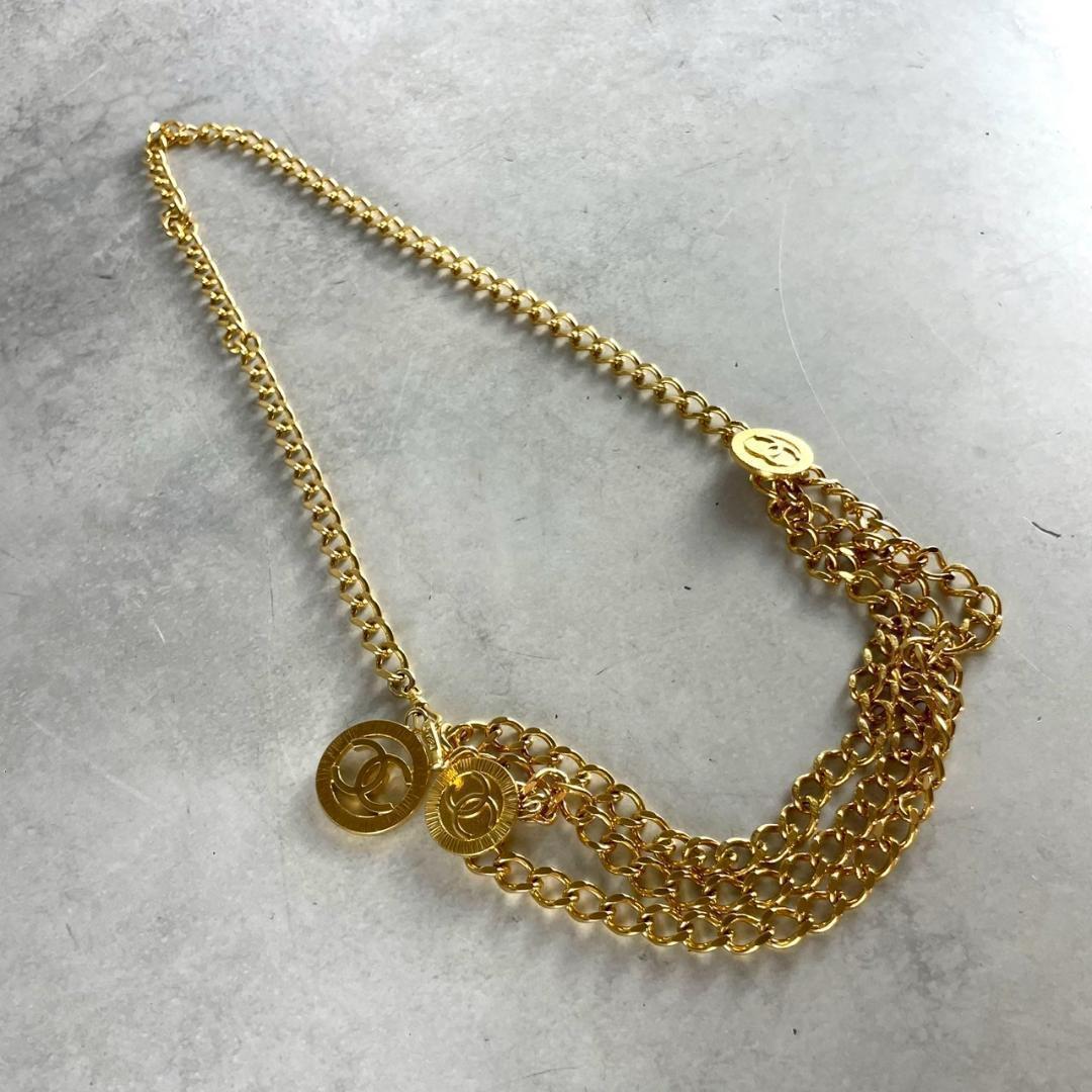 極美品　CHANEL シャネル　1984　ココマーク　3連　チェーンベルト　金色