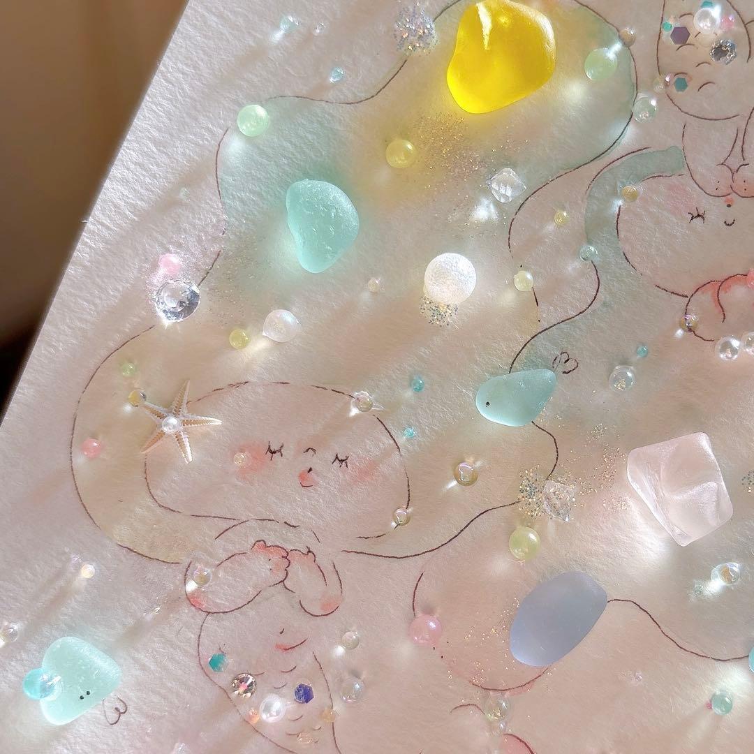 【マーメイド】イラスト　シーグラスアート　水彩画　原画