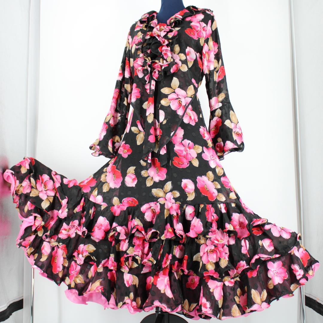 【フラメンコ衣装】ブラック×花柄 primaboutique ワンピース ドレス