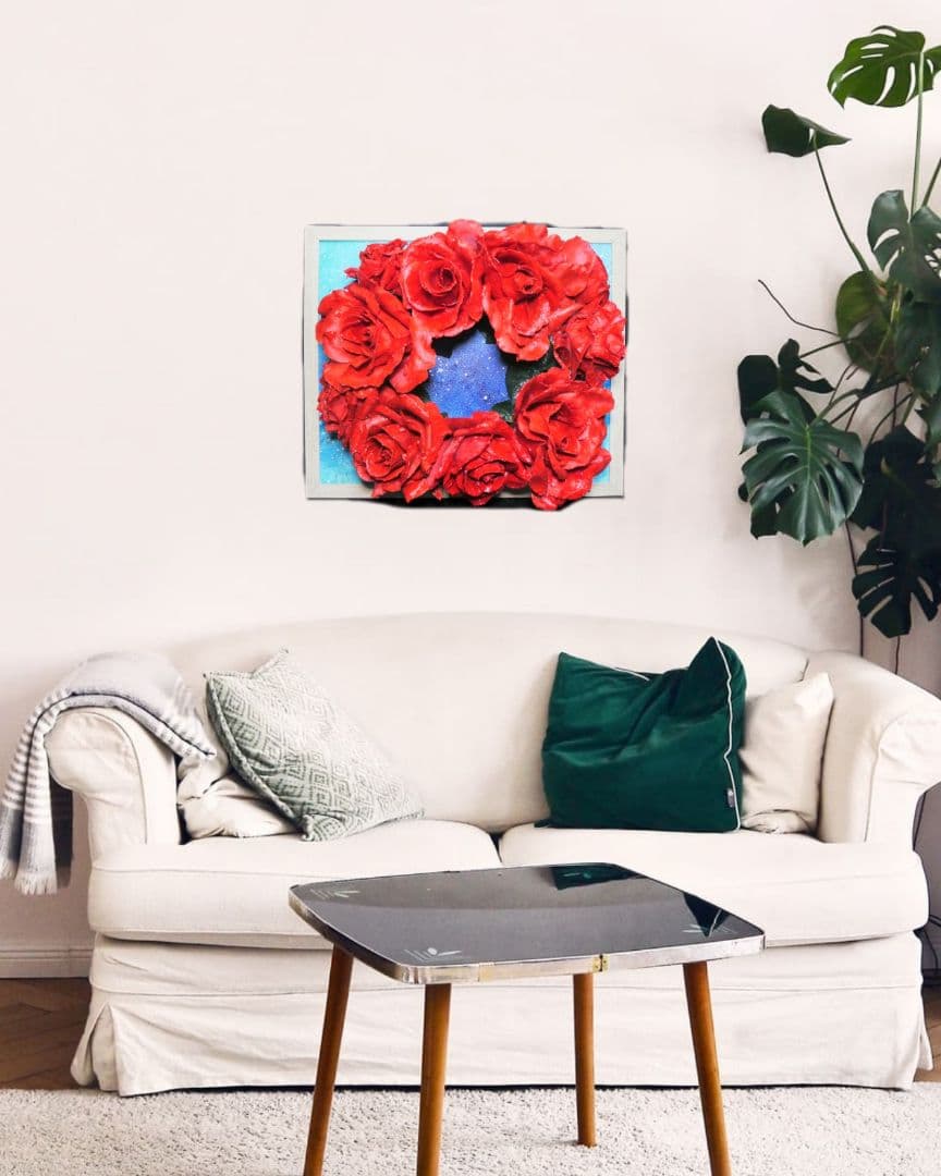 油絵 油彩 油彩画 絵 絵画 【薔薇リース】