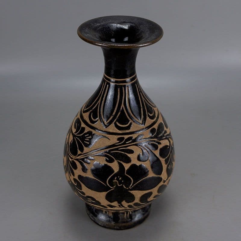 宋代磁州窯黒釉手制花玉壺春瓶 景徳鎮 陶磁器 装飾品 現代工芸品美術品 置物