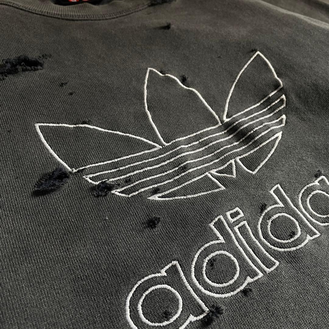 80's 万国旗タグ“adidas”墨黒“USA製”boro sweat