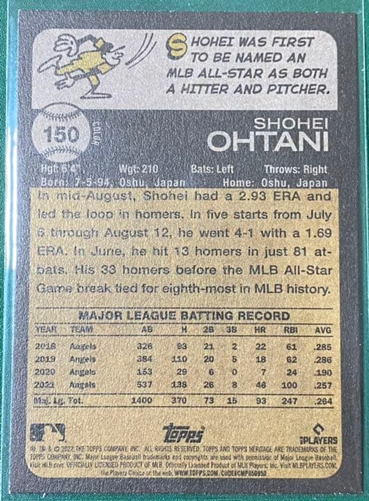 大谷翔平2022 ToppsHeritageチーム名カラースワップSP