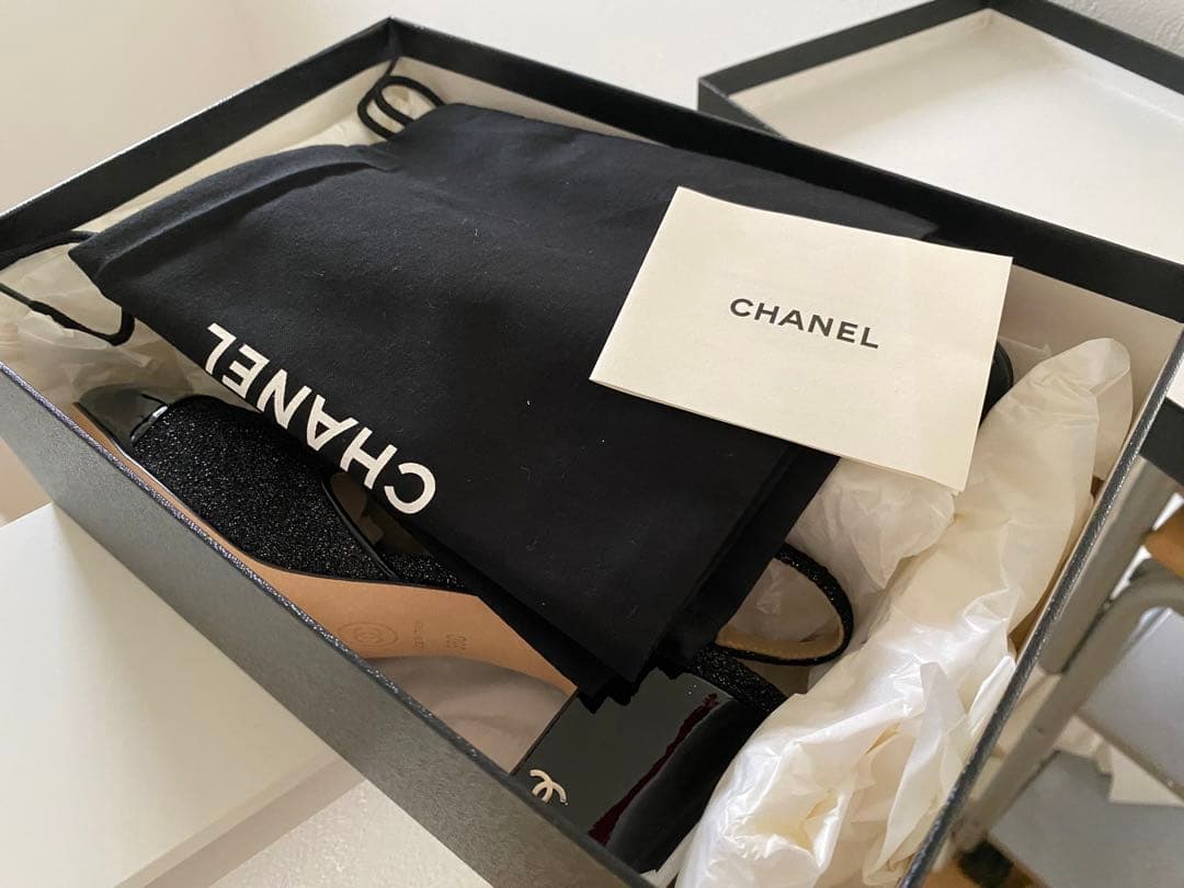 新品 CHANEL シャネル スリングバック シューズ ブラック ラメ