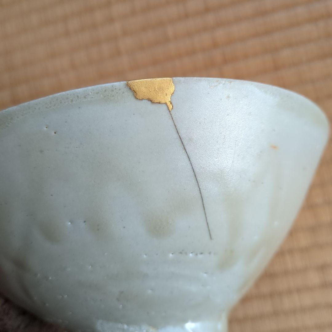 波模様の陶器鉢　木箱入り　金継ぎ　骨董品　古美術