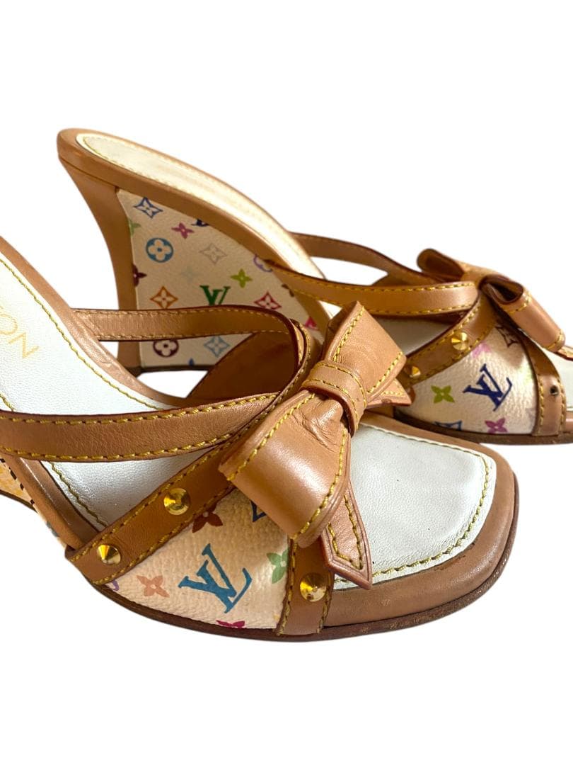 LOUIS VUITTON マルチカラー リボン サンダル ミュール 37