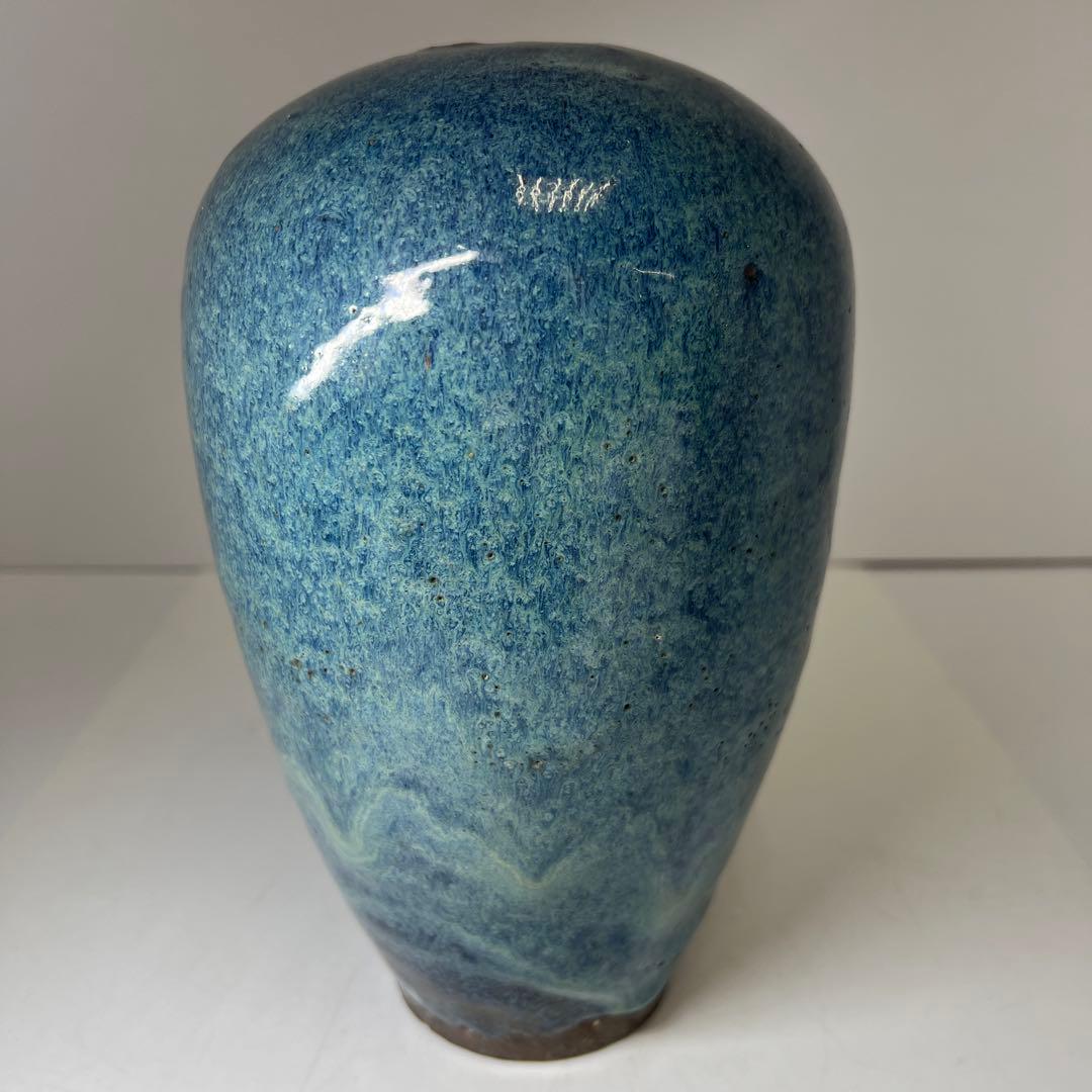 中国明末清朝期　なまこ釉花瓶　木箱付　高約24㎝　東Y8-0203☆2Fトヒルウ