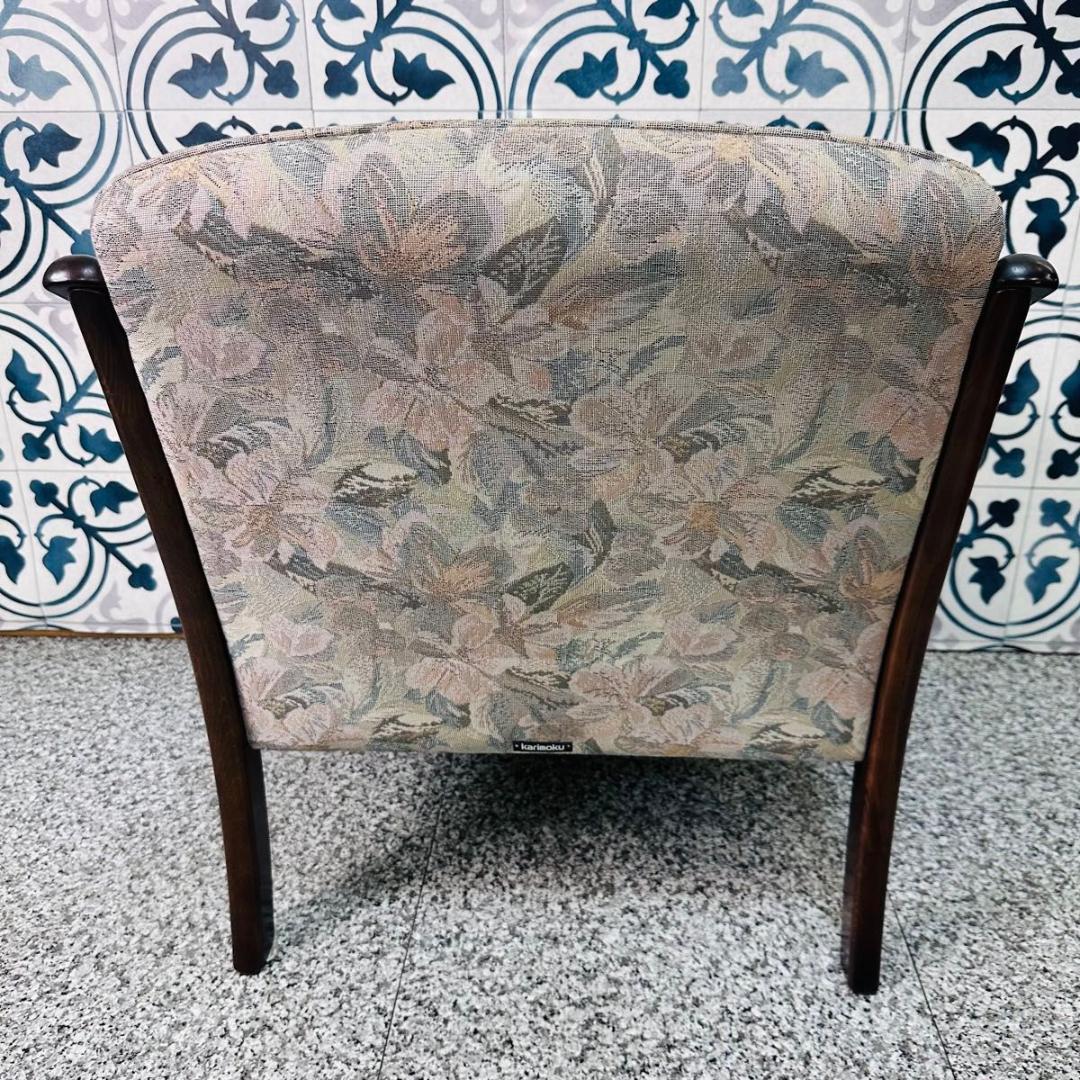 ②　カリモク シングルソファ 椅子 花柄 木製 家具