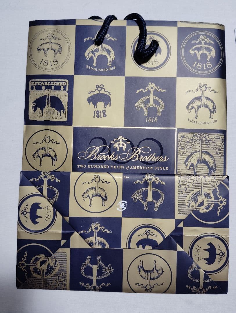 希少　ブルックスブラザーズ　200周年記念ポケットチーフ　ブロックフリース　紺金