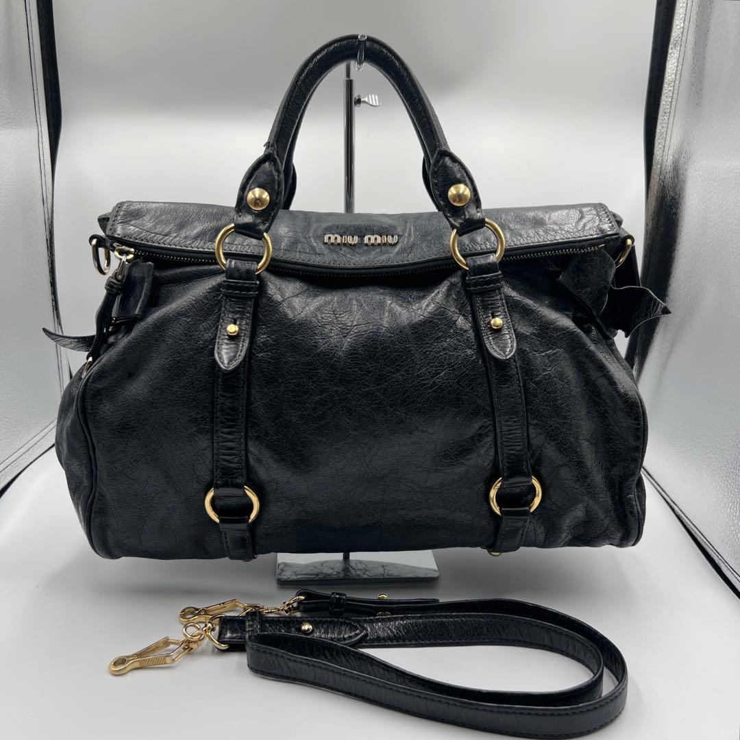 【定番】MIU MIU ミュウミュウ ヴィッテロルクス 2WAYバッグ 黒 人気