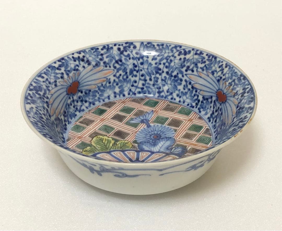 本日のみ最安値 江戸中期 古伊万里 元禄期 渦福 色絵菊花牡丹唐草文 中鉢