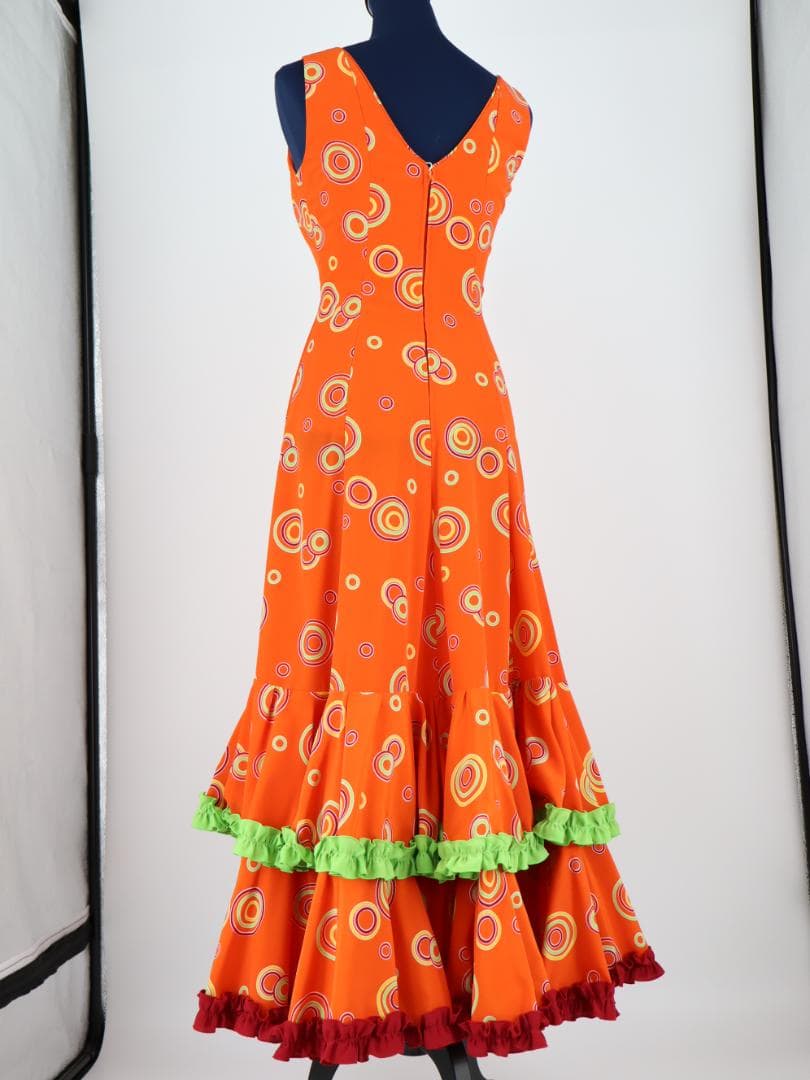 【美品 フラメンコ衣装】濃オレンジHERMOSA IBERIA イベリア ドレス