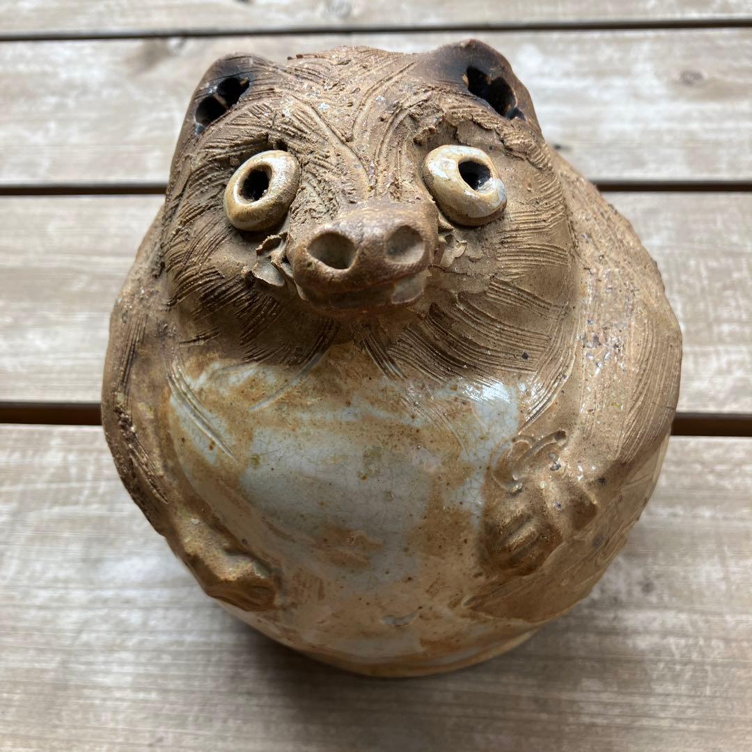 弥平次作　タヌキ 陶器 蚊遣　蚊取り線香器　アンティーク