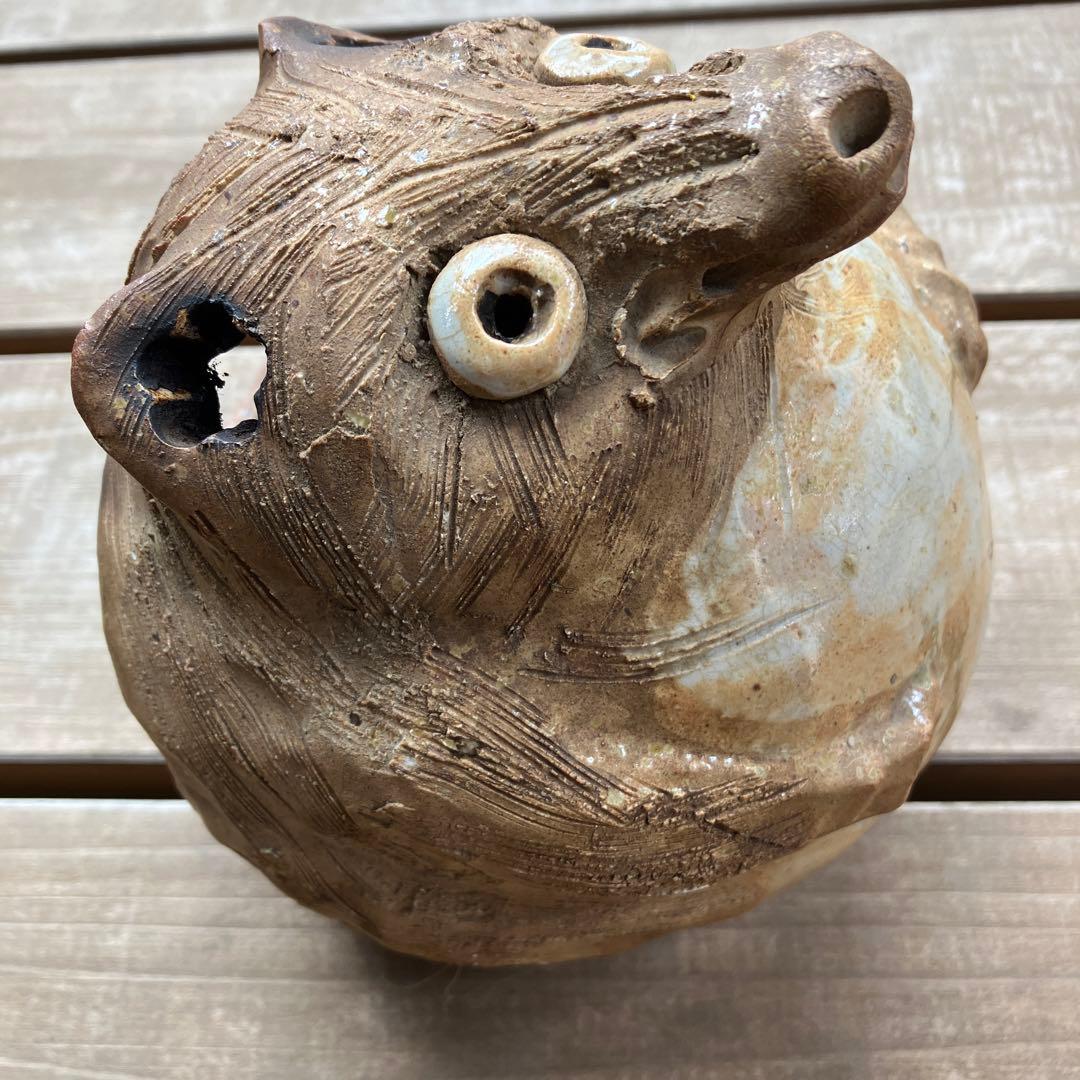 弥平次作　タヌキ 陶器 蚊遣　蚊取り線香器　アンティーク