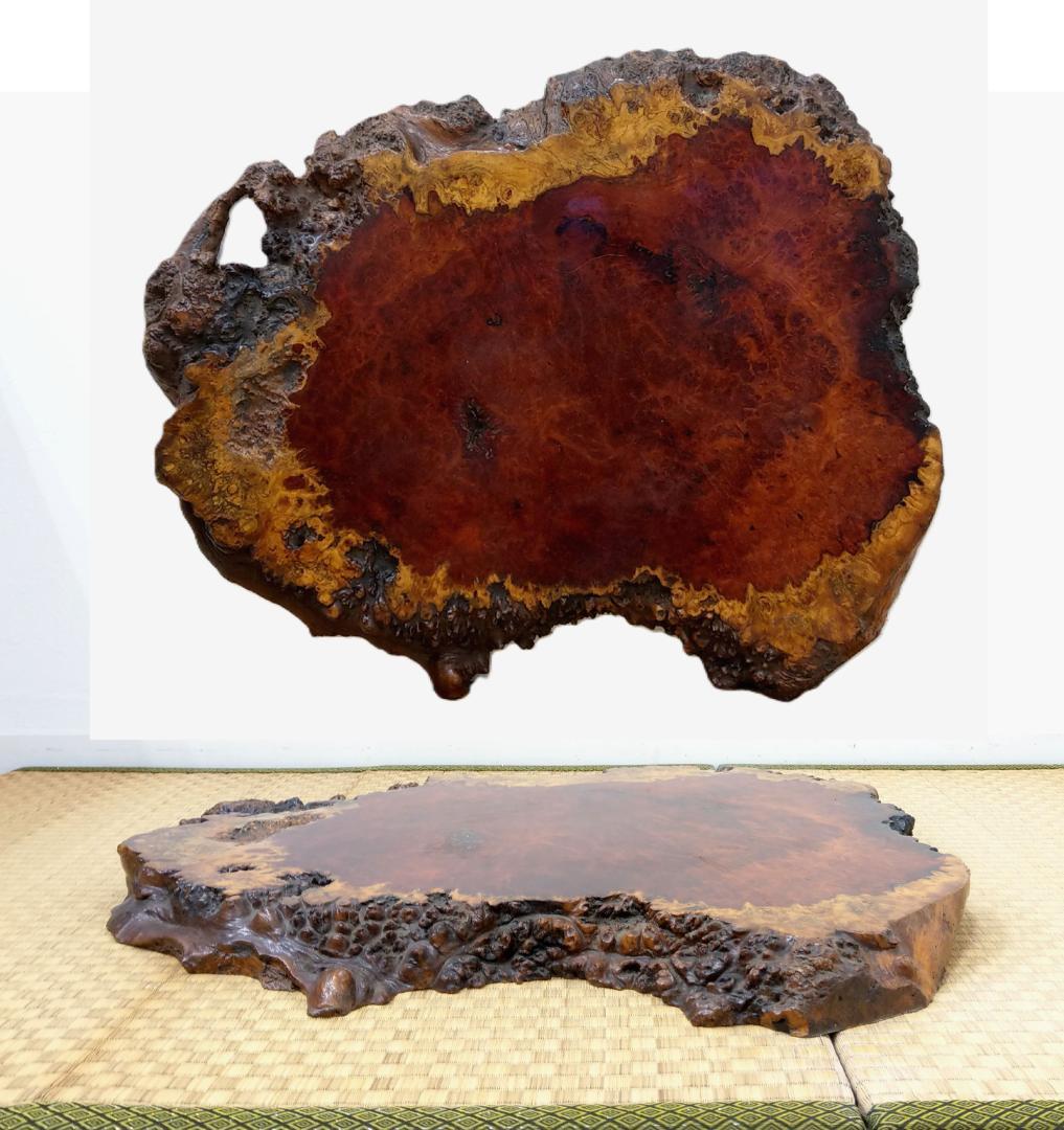 厚さ4.5cm 唐木 花梨 瘤木 輪切り 無垢 一枚板 玉杢 葡萄杢 花台