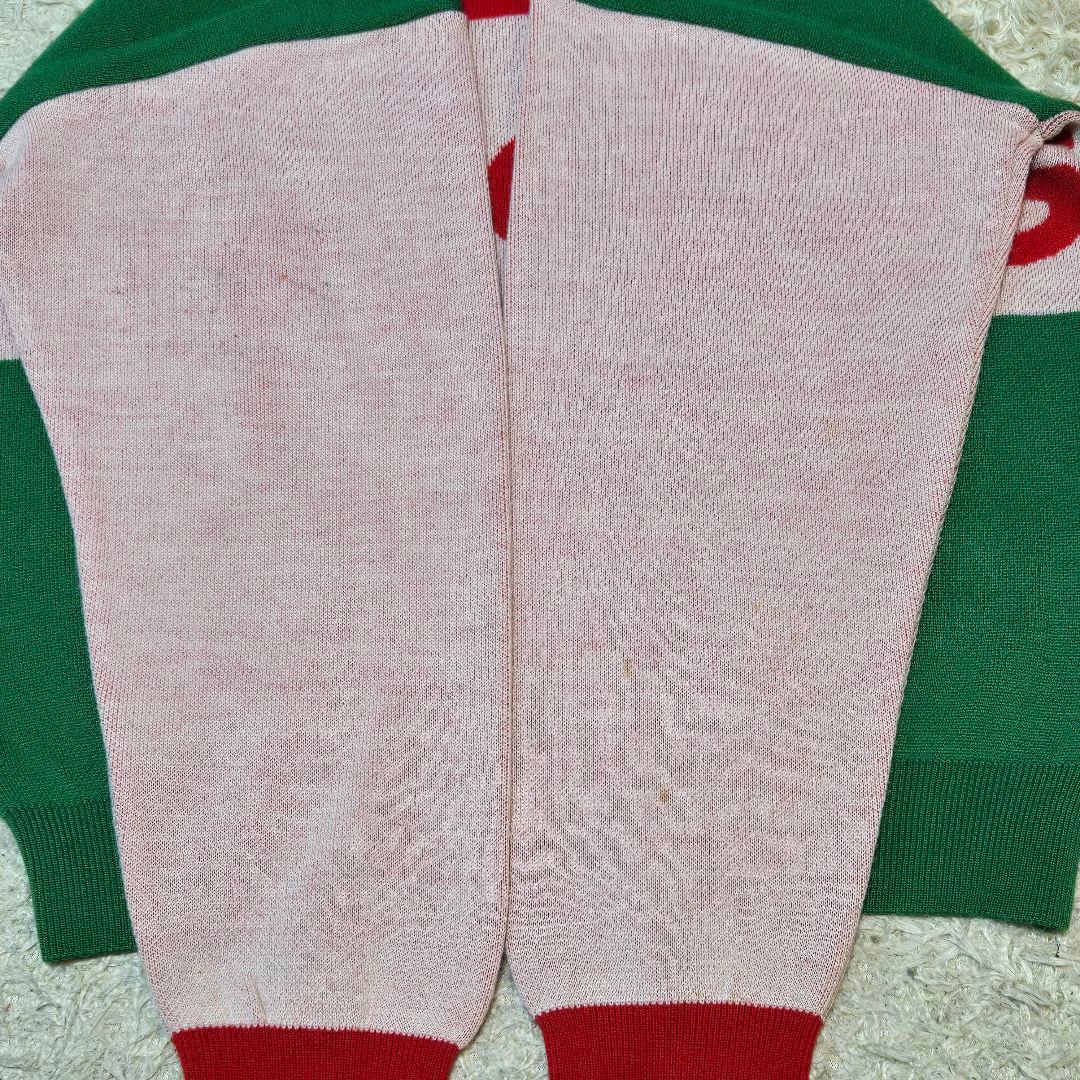 アディダス ニット 長袖 ビッグロゴ デサント社製 グリーン レッド サイズO